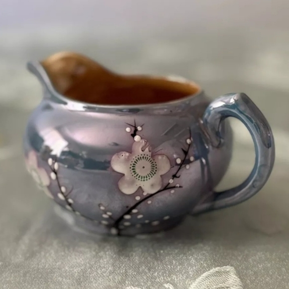 Vintage Handpainted Blue Pearl Cherry Blossom Creamer - Picture 2 of 8